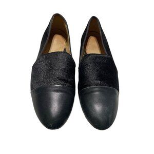 Nature Black Fur & Leather Slip-On Loafers 8.5